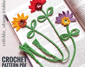 CROCHET PATTERN, wild flower bookmarks pdf pattern Colorful crochet bookmark. Handmade crochet for book lovers gifts.