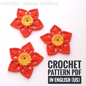 Crochet flower pattern Crochet pattern motif flower applique Irish lace pattern Lace flowers pattern Crochet flowers tutorial
