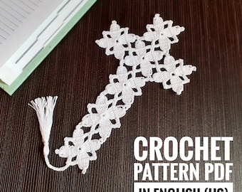 Marcapáginas en forma de cruz PDF Patrón de crochet Marcapáginas en forma de cruz de Pascua Regalo de Pascua Regalo de Bautismo Pascua para amantes de los libros DIY