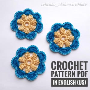 Crochet flower pattern Crochet pattern in English Crochet pattern motif flower applique Home décor  3D crochet pattern Boho crochet flower