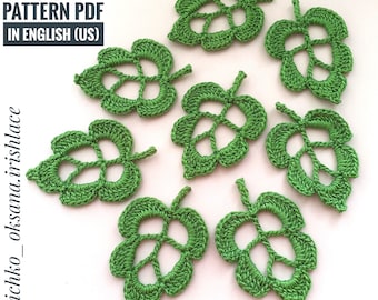 Crochet leaf pattern Crochet leaves for Irish lace instruction Crochet lace pattern  Detailed tutorial- Crochet leaf applique patterns