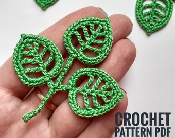 Branche au crochet avec motif feuilles Motif feuilles vertes PDF Tutoriel de vigne au crochet Tutoriel de brindilles au crochet Branche de dentelle irlandaise