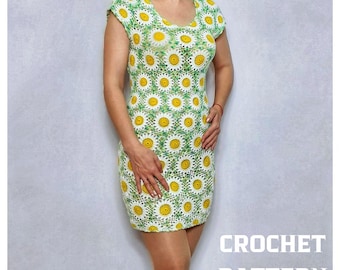 Summer lace crochet mini dress Crochet dress Pattern women Beautiful crochet lace Dress from motifs Openwork dress