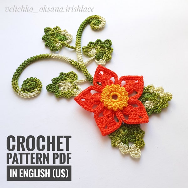 SET Irish Crochet Flower Leaf PATTERN Ireland Lace Motifs - easy crochet leaves and flowers - crochet tutorial PDF - Irish lace pattern