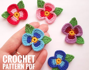 Crochet Pansy & Viola Flower Pattern: Irish Lace Applique (PDF)