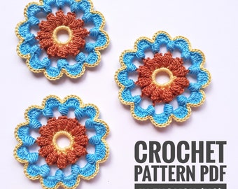 Beautiful crochet flower pattern Lace flowers pattern Motifs floral for Irish lace Blossom applique 3D crochet flower