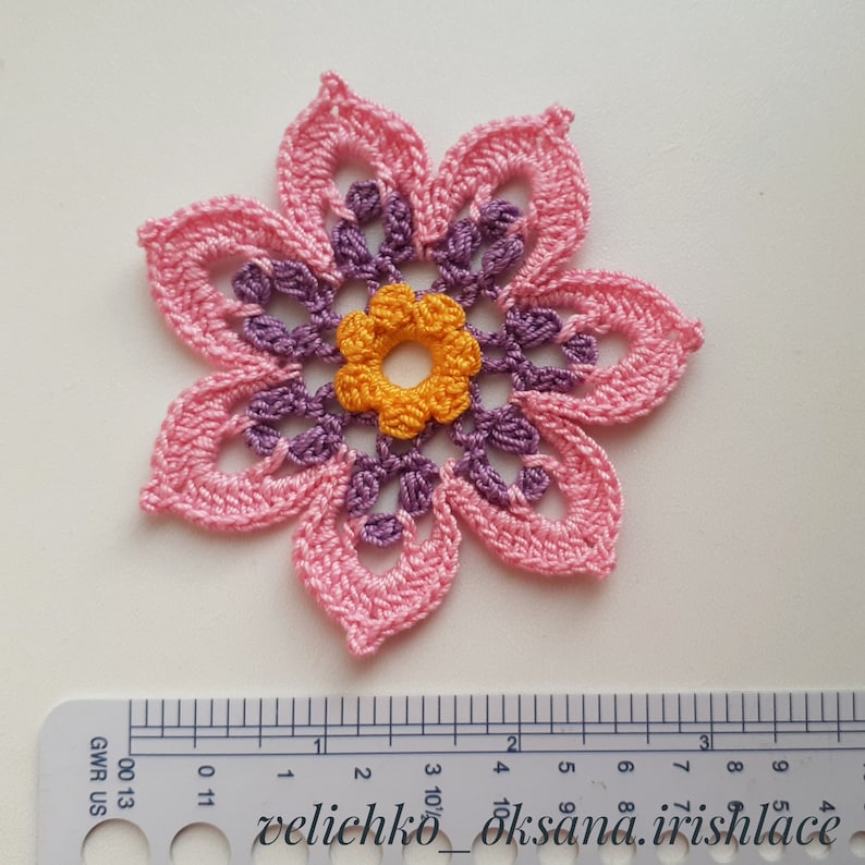 Beautiful crochet flower pattern Lace flowers pattern Motifs floral for Irish lace Blossom applique Crochet flowers tutorial. image 5