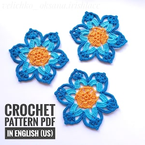 Patrón de flor de encaje de crochet: Tutorial de aplique irlandés (PDF)
