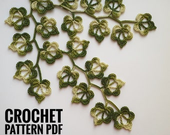 Crochet branch with leaves pattern Crochet branch pattern Crochet leaf applique pattern Irish lace  pattern Сrochet flower Сrochet vine