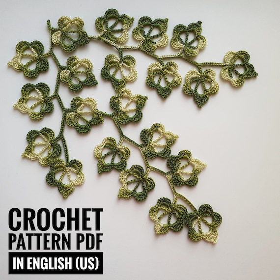 Crochet branch with leaves pattern Crochet branch pattern Crochet leaf applique pattern Irish lace  pattern Сrochet flower Сrochet vine