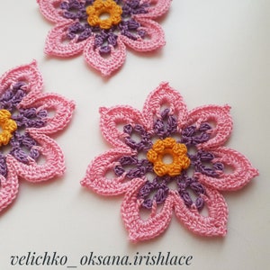 Beautiful crochet flower pattern Lace flowers pattern Motifs floral for Irish lace Blossom applique Crochet flowers tutorial. image 7