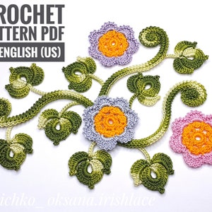 Set Irish Crochet Flower Leaf PATTERN  Ireland Lace Motifs - easy crochet leaves and flowers - crochet tutorial PDF - Irish lace pattern