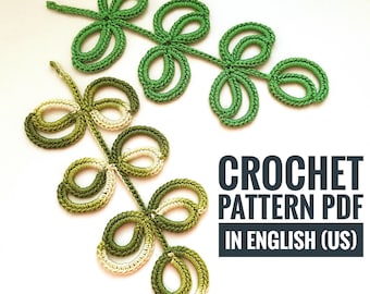 Easy crochet branch with leaves pattern Detailed tutorial Crochet lace pattern Crochet easy Crochet leaves pattern PDF+short VIDEO.