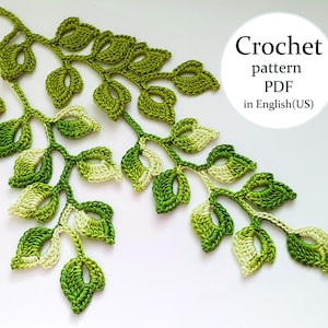 Crochet branch pattern. Crochet twig tutorial. Flower applique pattern. Instructions crochet vine with leaves PDF