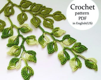 Crochet branch pattern. Crochet twig tutorial. Flower applique pattern. Instructions crochet vine with leaves PDF