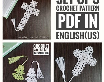 Marcapáginas de cruz a crochet. Marcapáginas de ángel a crochet. Marcapáginas de cruz con patrón de ángel a crochet. Regalo de Pascua. Regalo de bautizo. Para amantes de los libros.
