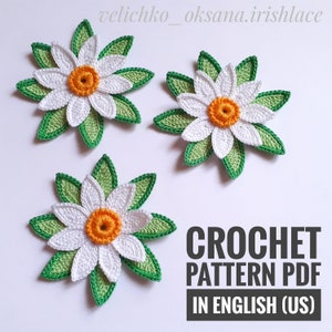 Bellissimo modello di fiori all'uncinetto Modello di fiori in pizzo Motivi floreali per pizzo irlandese Applicazione di fiori Fiore all'uncinetto 3D