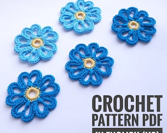 Irish Lace Crochet Blumenmuster: Schritt-für-Schritt Blumen Applikation (PDF-Muster)