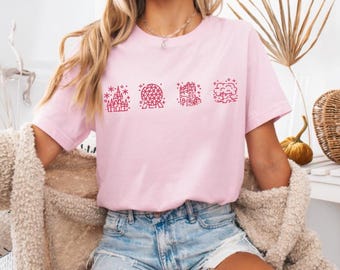 Camiseta minimalista con iconos de los parques de Disney / Camiseta de vacaciones familiares a juego