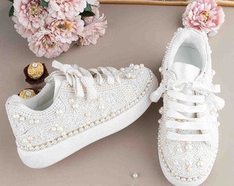 Wedding Bridal Sneaker Personalized, wedding shoe for the BRIDE, Bride Sneakers, Wedding sneakers for bride. White Shoes Make Order USA UK