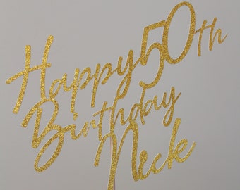 Personalised Name and Age Birthday Cake Topper / Glitter Cardstock / Adult Kids