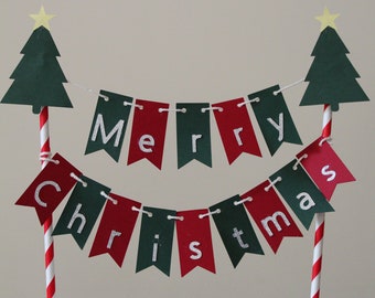 Christmas Bunting Cake Topper, Personalised Cake Topper, Merry Christmas Cake Topper