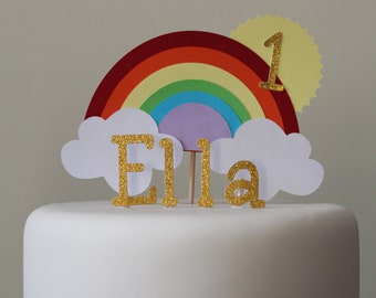 Personalised Custom Rainbow Birthday Party Decoration Cake Topper Any Age & Name