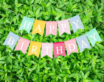 HAPPY BIRTHDAY BUNTING Hessian Party Banner Decoration Decor Burlap