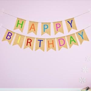 HAPPY BIRTHDAY BUNTING Hessian Party Banner Decoration Decor BurlapMöbel & Wohnen, Feste & Besondere Anlässe, Party- & Eventdekoration!