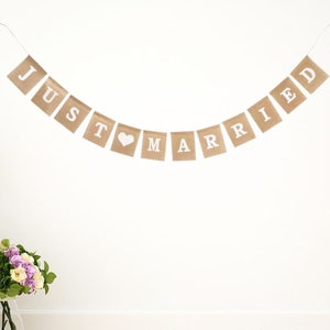 Just Married Bunting Banner Hessian Garland Wedding Decor Decoration Rustic Lace