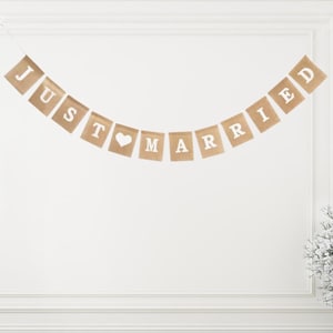 Just Married Bunting Banner Hessian Garland Wedding Decor Decoration Rustic Lace