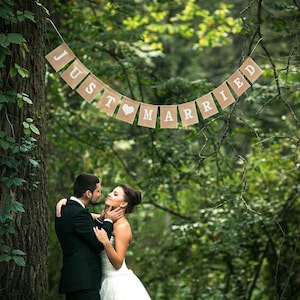 Just Married Bunting Banner Hessian Garland Wedding Decor Decoration Rustic Lace