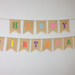 HAPPY BIRTHDAY BUNTING Hessian Party Banner Decoration Decor Burlap zdjęcie 2