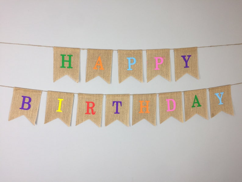 HAPPY BIRTHDAY BUNTING Hessian Party Banner Decoration Decor Burlap zdjęcie 2