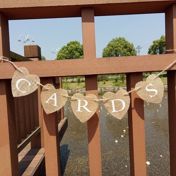 Banderole Décorative En Toile De Jute Forme Cœur "CARDS" - 1,2 M, Décoration Mariage Rustique, Fêtes - 4