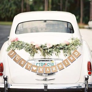 Just Married Bunting Banner Hessian Garland Wedding Decor Decoration Rustic Lace