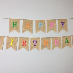 HAPPY BIRTHDAY BUNTING Hessian Party Banner Decoration Decor Burlap zdjęcie 1