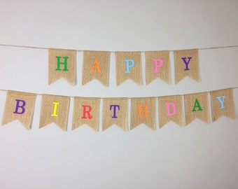 HAPPY BIRTHDAY BUNTING  Hessian Party Banner Decoration Decor Burlap