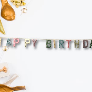 STOFF HAPPY BIRTHDAY Wimpelkette doppelseitig handgemachte Stoff Party Banner Dekoration Dekor Sackleinen umweltfreundlich wiederverwendbar