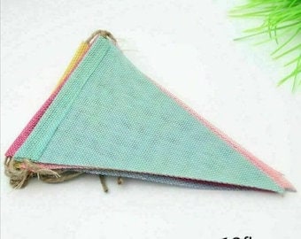 HESSIAN FABRIC BUNTING Multicoloured Rainbow Banner