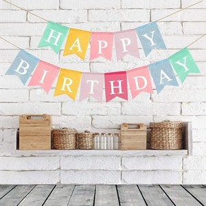 HAPPY BIRTHDAY BUNTING Hessian Party Banner Decoration Decor Burlap zdjęcie 3