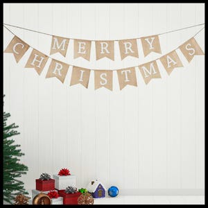Wimpelkette aus Sackleinen, Dekoration für Weihnachten