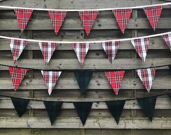 FABRIC BUNTING. Clearance, 10ft/20ft/40ft/120ft.Bright garland decorate Scottish Scotland Mixed tartan Christmas burns night Hogmanay