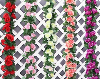 Fleurs artificielles de vigne en soie rose | Stickers muraux plantes grimpantes | Guirlande de rotin de fausses fleurs roses