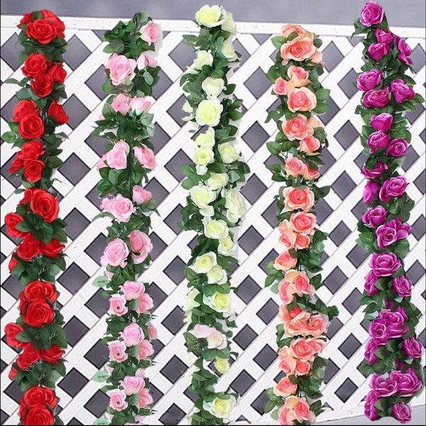 Künstliche Rosen-Seidenrebenblumen|Wandaufkleber Rankenpflanzen|Gefälschte Rosenblumen Rattangirlande