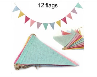 HESSIAN FABRIC BUNTING Multicoloured Rainbow Banner