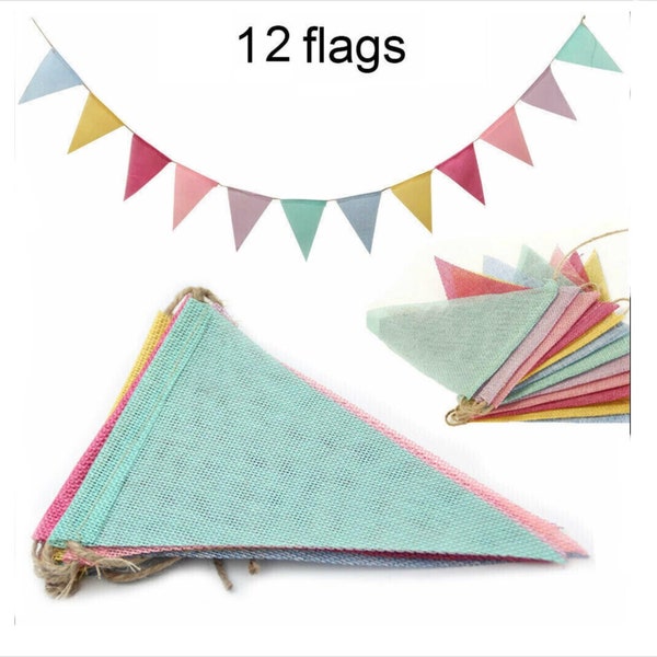 HESSIAN FABRIC BUNTING Multicoloured Rainbow Banner