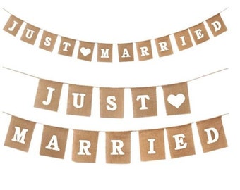 Just Married Bunting Banner Hessian Garland Wedding Decor Decoration Rustic Lace