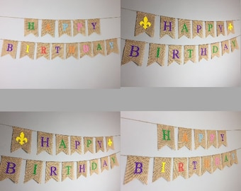 HAPPY BIRTHDAY BUNTING Hessian Party Banner Decoration Decor Burlap