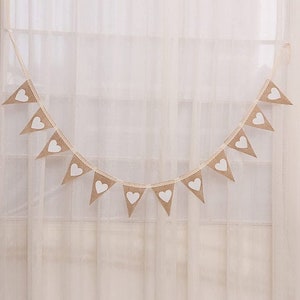 Love Heart Bunting Banner Hessian Garland Wedding Decor Decoration Rustic Lace